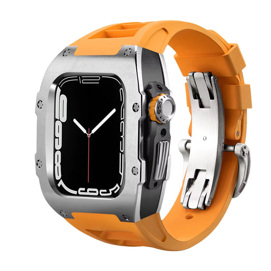 Luxury Titanium Stainless Steel Metal Case Modification Kit for Apple Watch 45/44MM 9 8 7 6 5 4 SE Case Strap Various Colors